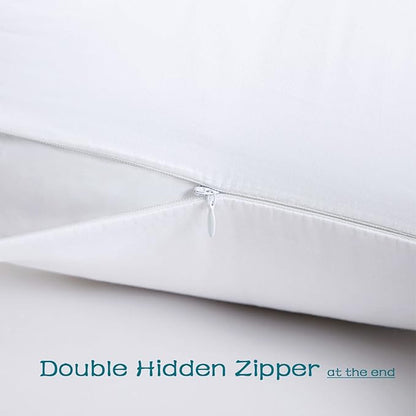 100% Cotton Zippered Body Pillow Cover, Super Soft & Breathable Body Pillow Pillowcase with Zipper, White Body Pillow Case Cover 20x54 Inches, 1 Pack