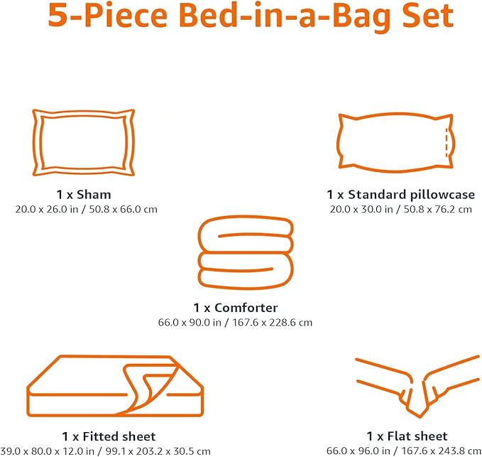 Amazon Basics 5-Piece Lightweight Microfiber Comforter Set with Sheets, Bed-in-a-Bag, Purple Floral Bedding, Twin/Twin XL