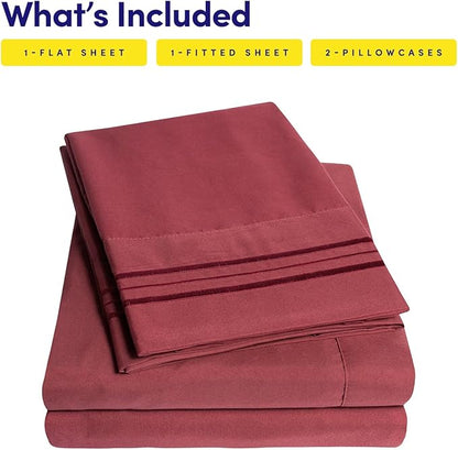 1500 Supreme Collection King Sheet Sets Burgundy - Luxury Hotel Bed Sheets and Pillowcase Set for King Mattress - Extra Soft, Elastic Corner Straps, Deep Pocket Sheets, King Burgundy