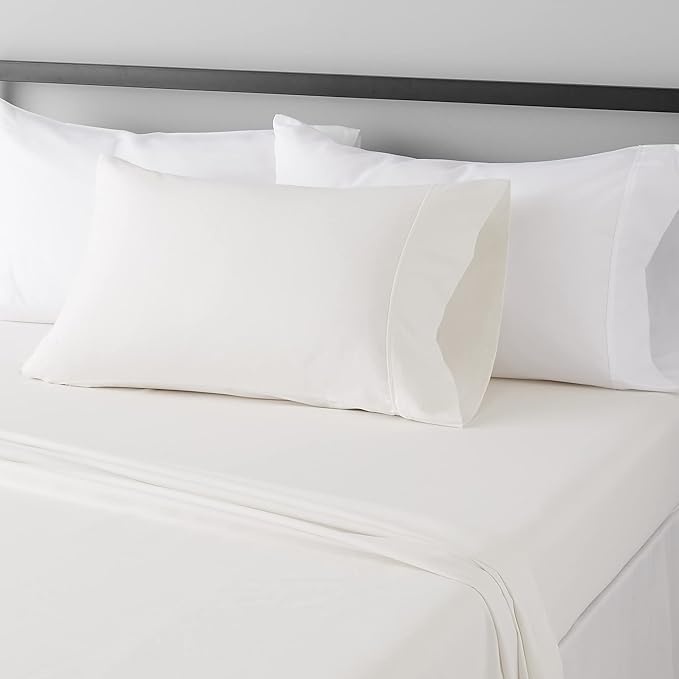 Basics Lightweight Ultra-Soft, Breathable, Wrinkle Free Brushed Microfiber 3 Piece Bed Sheet Set with 14-Inch Deep Pockets, Twin XL, Cream, Solid
