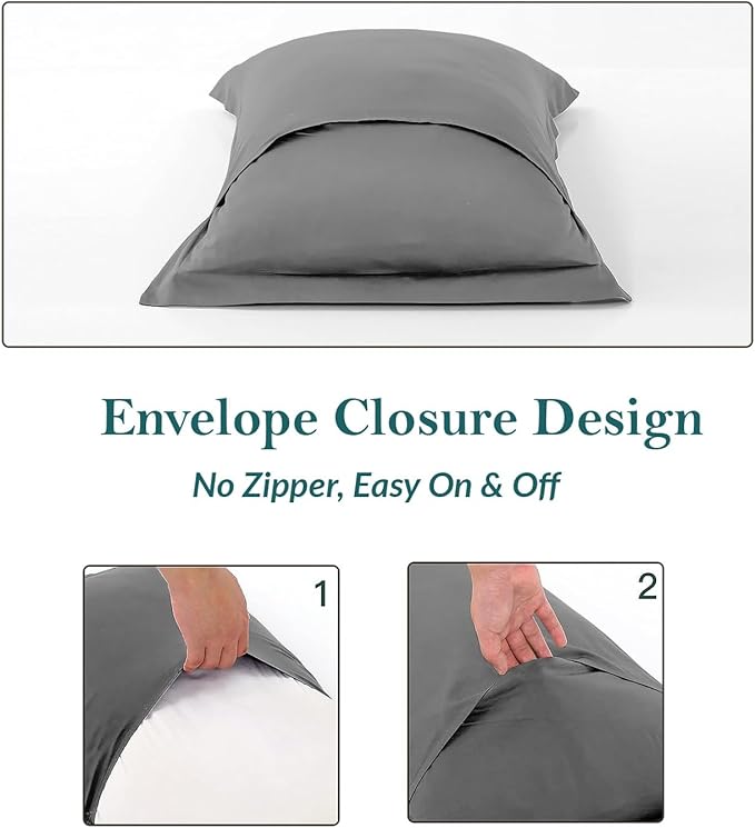 King Pillow Shams Set of 2 Dark Grey Pillow Shams King Size 20x36 Pillow Covers 100% Egyptian Cotton 600 Thread Count Soft Skin Friendly Cushion Cover Cases Decorative Pillow Shams for Bed