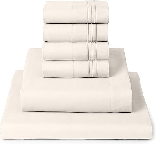 Mellanni Queen Sheet Set - 6-Piece Iconic Collection Bedding, (Including 4 Pillowcases), 16-Inch Deep Pocket, Easy Care, Extra Soft, Cooling Sheets, Brushed Microfiber - Golden Ivory