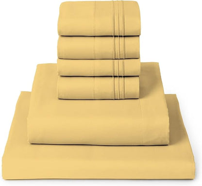 Mellanni King Sheet Set - 6-Piece Iconic Collection Bedding, (Including 4 Pillowcases), 16-Inch Deep Pocket, Easy Care, Extra Soft, Cooling Sheets, Brushed Microfiber - Yellow