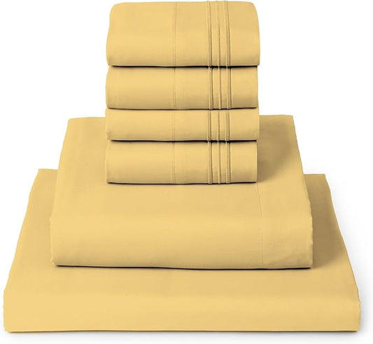 Mellanni King Sheet Set - 6-Piece Iconic Collection Bedding, (Including 4 Pillowcases), 16-Inch Deep Pocket, Easy Care, Extra Soft, Cooling Sheets, Brushed Microfiber - Yellow