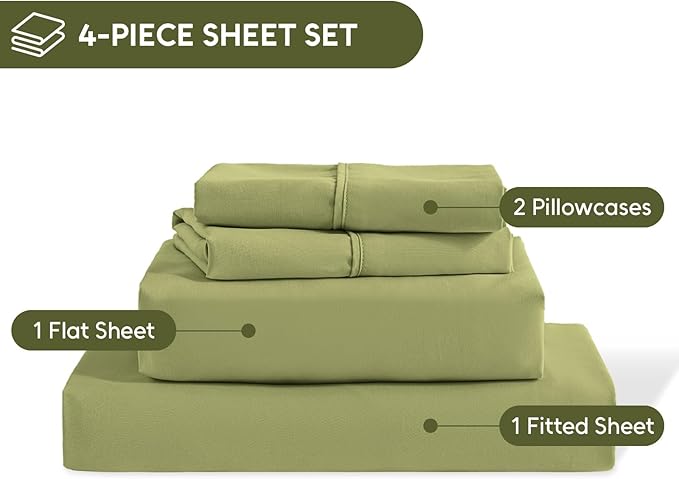 Queen Sheet Set, 4 Pieces Hotel Luxury Soft Microfiber Queen Bed Sheets Set, Up to 16" Deep Pockets, Oeko-Tex Sheets with Elastic, Breathable, Wrinkle Free (Green, Queen)