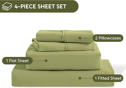 Queen Sheet Set, 4 Pieces Hotel Luxury Soft Microfiber Queen Bed Sheets Set, Up to 16" Deep Pockets, Oeko-Tex Sheets with Elastic, Breathable, Wrinkle Free (Green, Queen)