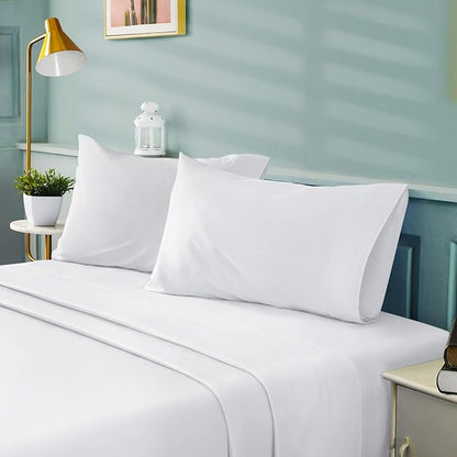 BYSURE Hotel Luxury Bed Sheets Set 4 Piece(Twin, White) - Super Soft 1800 Thread Count 100% Microfiber Sheets with Deep Pockets, Wrinkle & Fade Resistant