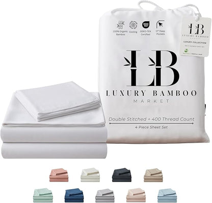 |Twin XL Size Sheet Set | Organically Grown | Ultra Soft & Cooling |100% Viscose | 17" Deep Pocket [White]