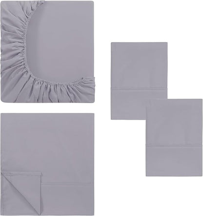 Modern Threads Soft Microfiber Solid Sheets - Luxurious Microfiber Bed Sheets - Includes Flat Sheet, Fitted Sheet with Deep Pockets, & Pillowcases Lilac Marble Queen