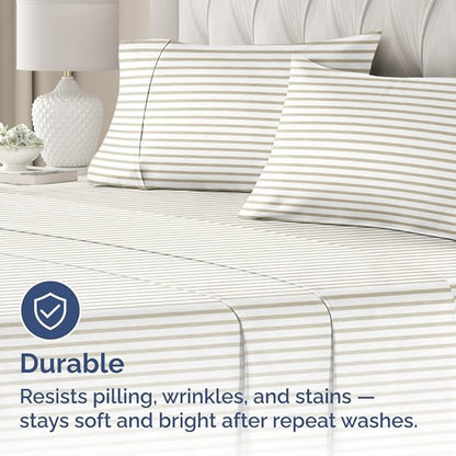 Standard Pillow Cases Set of 4 - Soft Hotel Quality Pillowcase Covers - Comfy, Cozy Bedding for Women, Men, Kids & Teens - Machine Washable Pillow Protectors - 4 Piece - Standard Size Beige Stripes