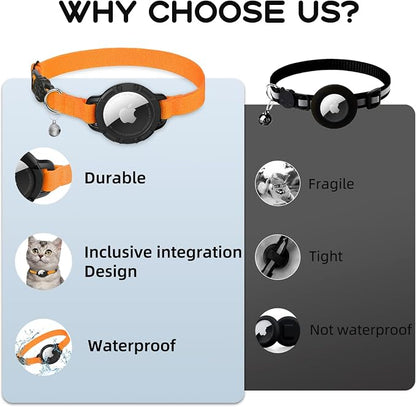 AirTag Cat Collars, Stretchy Collar with AirTag Holder and Bell | Breakaway - Ultra Design Elastic - GPS Tracking Collars - Adjustable Size for Cats & Puppies 7.5-12.5" - (Orange)