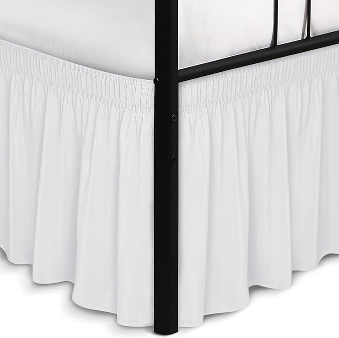 Biscaynebay Wrap Around Bed Skirts with Split Corners for King Beds 18" Drop, White Adjustable Elastic Dust Ruffles Easy Fit Wrinkle Resistant Silky Luxurious Fabric Machine Washable