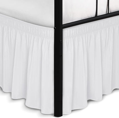 Biscaynebay Wrap Around Bed Skirts with Split Corners for King Beds 15" Drop, White Adjustable Elastic Dust Ruffles Easy Fit Wrinkle Resistant Silky Luxurious Fabric Machine Washable