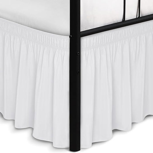 Biscaynebay Wrap Around Bed Skirts with Split Corners for Queen Beds 14" Drop, White Elastic Dust Ruffles Adjustable Easy Fit Wrinkle & Fade Resistant Silky Luxurious Fabric Machine Washable