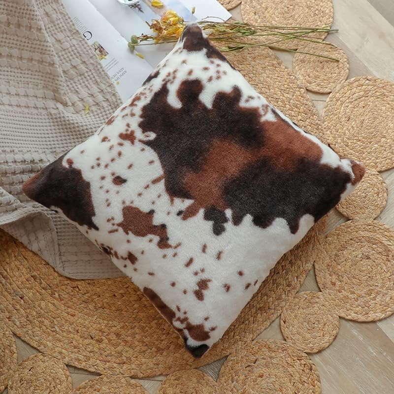 TOMWISH Pack of 2 Cowhide Faux Fur Soft Fluffy Plush Pillow Covers 18x18