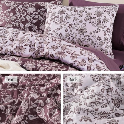 BLOOMHAVEN King Size Comforter Set-7 Pieces Purple Floral Bed in a Bag King