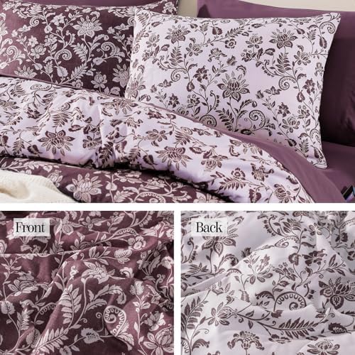 BLOOMHAVEN Queen Comforter Set-7 Pieces Purple Floral Bed in a Bag Queen