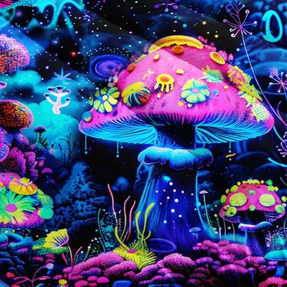 Magical Fantasy Mushroom Comforter Set King Size，Galaxy Mushroom Bedding Set King for Kids，with 1 Comforter with 2 Pillow Case，Mushroom Themed Bedroom Decor