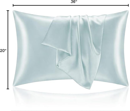 BEDELITE Satin Pillowcase for Hair and Skin, Super Soft and Cooling Similar to Silk Pillow Cases 2 Pack with Envelope Closure, Gift for Women Men(20"x36" King Size, Stone Blue)