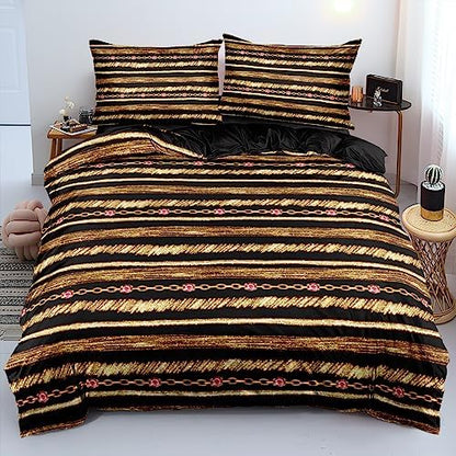 Gold Glitter Chains Duvet Cover and Pillowcases for Gilrs Bedroom Pink Bed Set Decor Black Comforter Cover Sets Queen Size