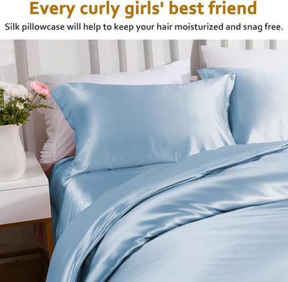 Silk Pillowcase for Hair and Skin with Hidden Zipper, Ravmix Both Sides 21Momme Mulberry Silk Cooling Pillow Case Standard Size 20×26inches, 1PCS, Light Blue