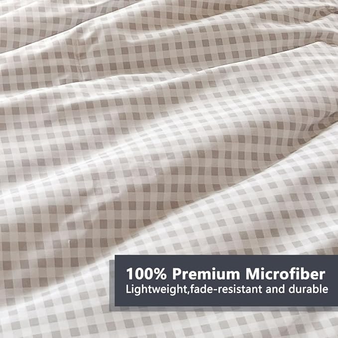 NSNLGSGC Queen Comforter Set, Light Gray Gingham Bedding Comforter Sets, Gary Grid Bed Comforter 3 Pieces (1 Comforter, 2 Pillowcases)