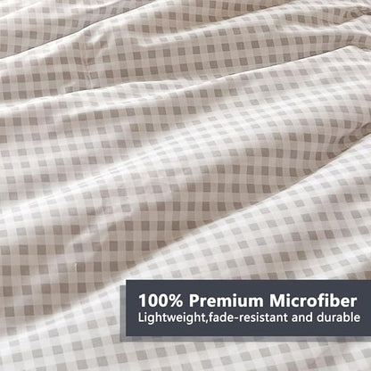 NSNLGSGC Queen Comforter Set, Light Gray Gingham Bedding Comforter Sets, Gary Grid Bed Comforter 3 Pieces (1 Comforter, 2 Pillowcases)