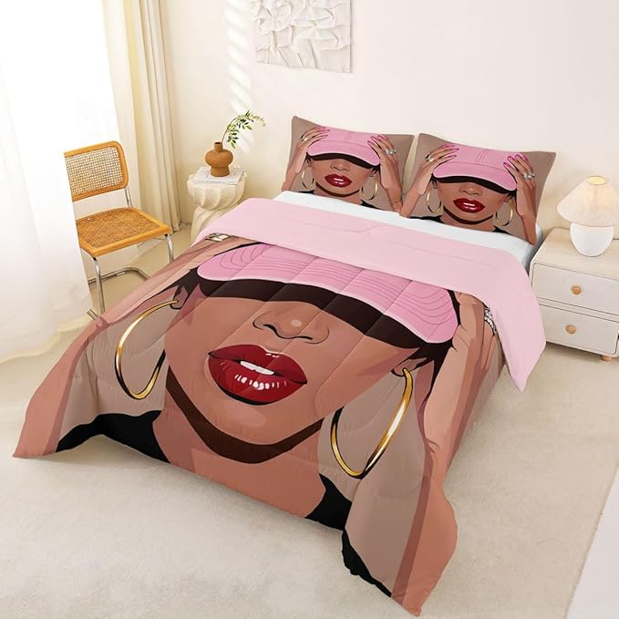 Erosebridal Black Girls Full Size Bedding Set Fashion Black Woman Comforter Set For Girls Kids Vogue Fashionable Gorgeous Quilt For Teens Children Women African Princess Magical Bedding Comforter Sets