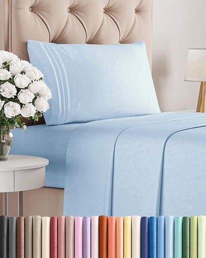 Twin XL Size 3 Piece Sheet Set - Comfy Breathable & Cooling Bed Sheets Set - Hotel Luxury Bedding for Women, Men, Kids, Teens, Boys & Girls - Deep Pockets, Soft, Wrinkle Free - Oeko-Tex - Light Blue