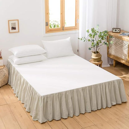 BISELINA French Linen Bed Skirt with Pleated Frills 14-Inch Tailored Drop Natural Flax Cotton Blend Dust Ruffle Soft Cozy Farmhouse Bedding (14" Full, Linen)