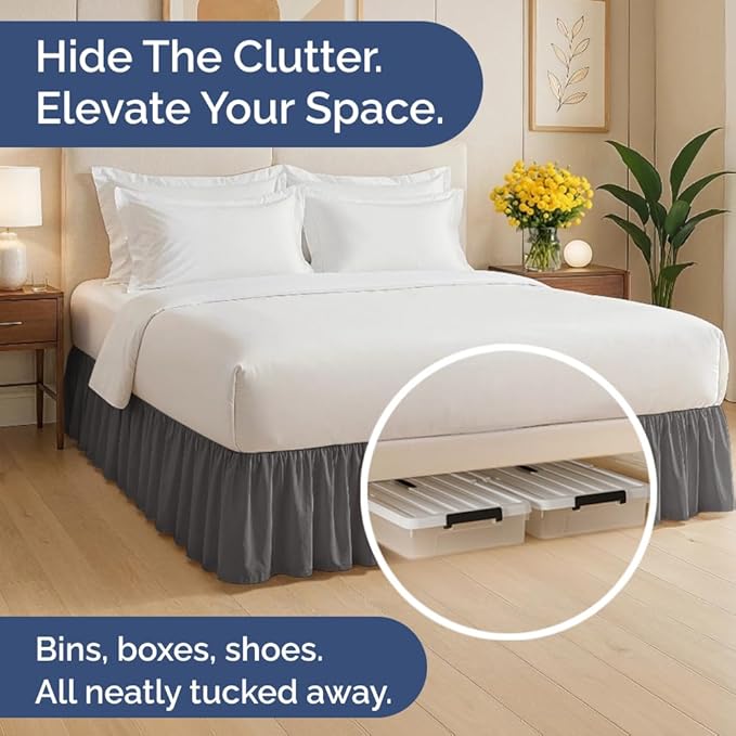 Bedskirt Full Size Ruffle - 18 inch Drop Dust Ruffle Bed Skirt with Platform - Ultra-Soft, Easy Fit, Premium Hotel Quality - Wrinkle, Fade & Shrink Resistant - For Women, Men, Kids & Teens - Dark Grey
