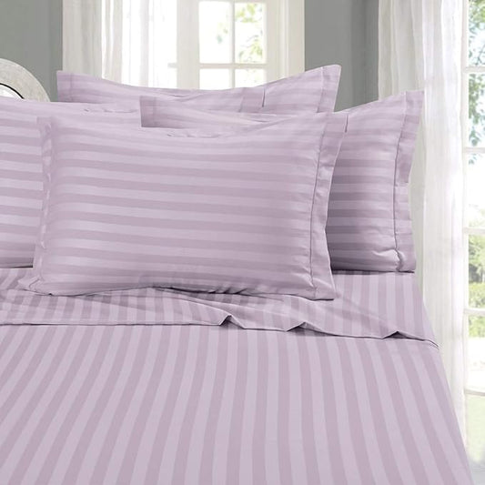 Elegant Comfort Best, Softest, Coziest 6-Piece Sheet Sets! - 1500 Premier Hotel Quality Luxurious Wrinkle Resistant 6-Piece Damask Stripe Bed Sheet Set, Full Lavender/Lilac