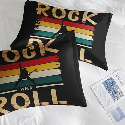 Comforter Set Full Size, Rock Roll Music Vintage 7 Pcs Bedding for Kids and Adults, Retro Guitar Disco Bed Sheet Sets with Fitted Sheet 2 Pillowcases & 2 Shams for Bedroom Bed Decor