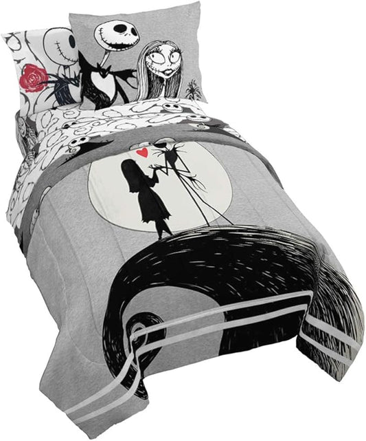 Jay Franco Disney Nightmare Before Christmas Moonlight 5 Piece Twin Bed Set - Includes Reversible Comforter & Sheet Set - Features Jack Skellington and Sally - Super Soft Microfiber