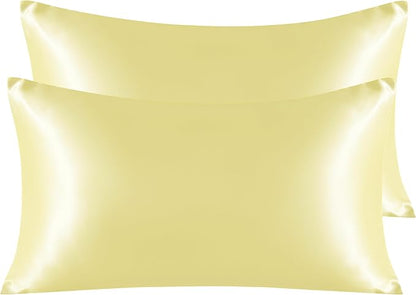 NTBAY 2 Pack Satin King Pillowcases for Hair and Skin, Luxurious and Silky Pillow Cases with Envelope Closure, 20x36 Inches, Light Yellow