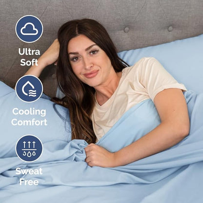 Short Queen Size 4 Piece Sheet Set - RV Short Queen, Soft, Breathable & Cooling Bed Sheets Set w/ Deep Pockets - Hotel Luxury Bedding for Women, Men, Kids, Teens, Boys & Girls - Oeko-Tex - Light Blue