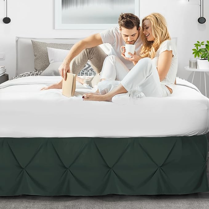 Nestl Forest Green Bed Skirt Queen Size, Pinch Pleat Queen Bed Skirt, 14" Inch Drop Queen Bedskirt Hotel Quality Forest Green Bed Skirts Microfiber Bedskirt for Queen Bed, Forest Green Queen Bed Skirt