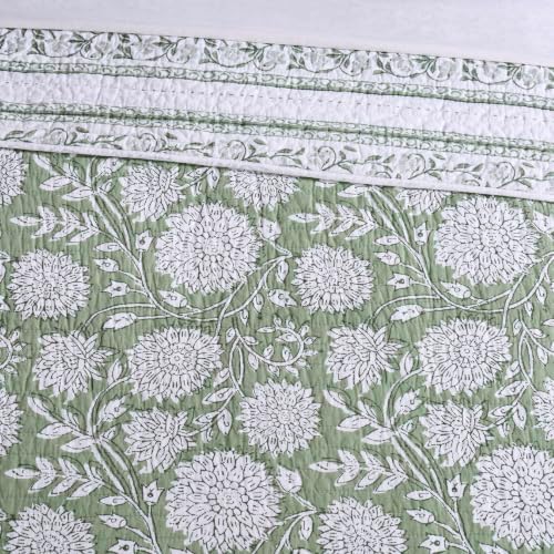 Levtex Home – Adare Sage Bedspread Set – Queen Bedspread (110x106in.) and 2 Standard Shams (20x26in.) – Floral Botanical Design – Sage and White – Reversible – Cotton