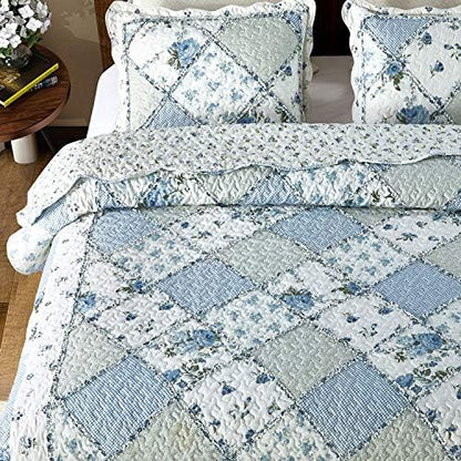 Oversized King Quilt Set Blue Floral Patchwork Alaska King Bedspreads Set