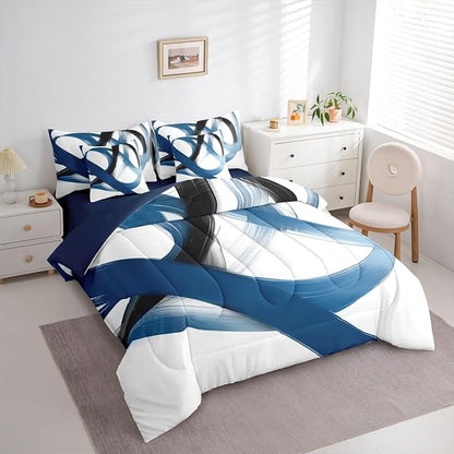 Erosebridal Abstract Navy Blue 7 Piece Comforter Set Twin Bed in A Bag Geometric Minimalist Lines Bedding Set Modern Ink Painting Stripes Quilt Simple Aesthetic Fashion Neutral Sheet Set for Men