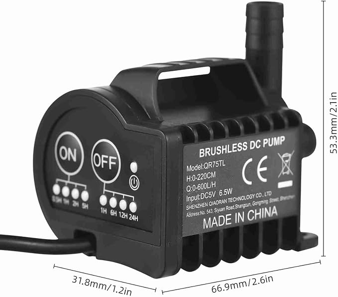 Mini Submersible Pump, Quiet Small Fountain Pump USB Charging Pond Pump for Fish Tank Aquarium Pet Drinking (QR70TL) (QR75TL)