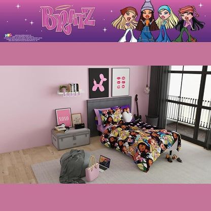 Bratz Fashion Bedding 5 Piece Super Soft Reversible Comforter and Sheet Set with Sham, Twin, (100% Official Licensed Product) by Franco
