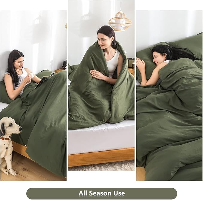 COTTEBED Ultra-Soft Queen Washed Bedding Comforter Sets Bed, All Seasons Use Light Weight with Warm Fluffy Washable Cotton Microfiber Fabric,1 Bed Comforter & 2 Pillow Sham(Queen/Full,Dark Olive Green