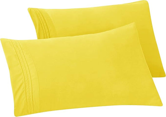 Elegant Comfort Solid Pillowcases 1500 Premium Hotel Quality Microfiber - Smooth Weave, Wrinkle and Stain Resistant, Easy Slip-On, 2-Piece Set, King Pillowcase, Yellow