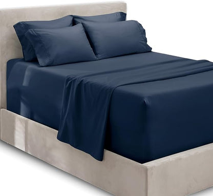 Hearth & Harbor Extra Deep Pocket Sheets - Fits Mattress 18-24 Inches Deep - Extra Deep Pocket Full Size Sets - 6 Piece Full Size - Full - Navy Blue