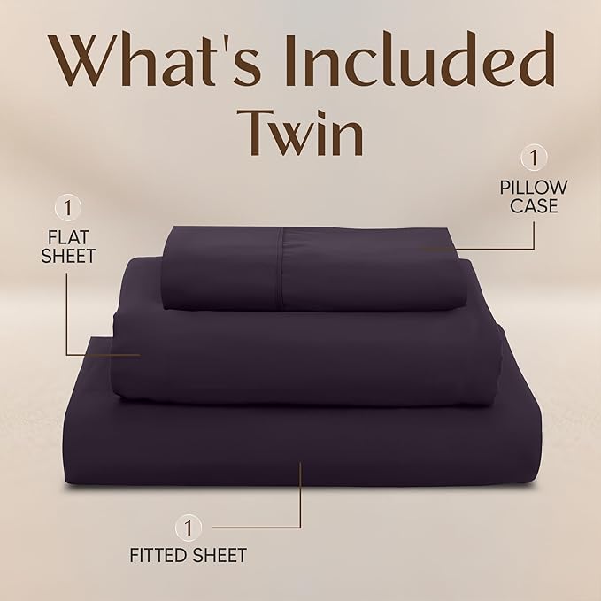 Utopia Bedding Twin Sheet Set – 3 Piece Bed Sheets for Twin Size Bed, Soft and Breathable Microfiber, Includes 1 Fitted Sheet, 1 Flat Sheet and 1 Pillowcase (Dark Purple)