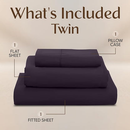Utopia Bedding Twin Sheet Set – 3 Piece Bed Sheets for Twin Size Bed, Soft and Breathable Microfiber, Includes 1 Fitted Sheet, 1 Flat Sheet and 1 Pillowcase (Dark Purple)