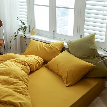 VM VOUGEMARKET Yellow Duvet Cover Sets King,Jersey Knit Cotton Gold Bedding Set (1 Duvet Cover + 2 Pillow Shams),Simple Luxury Down Comforter Cover with Zipper Closure-King,Gold