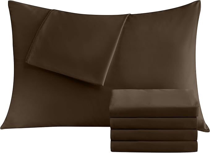 Pillowcases Queen 4 Pack, 20x30 Pillow Cases with Envelope Closure, Soft Plain Brushed Microfiber Covers Breathable Wrinkle-Resistant, Brown