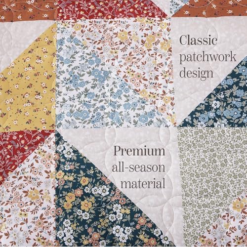 Oversized Queen Quilt Set-3 Pieces Soft Bedding Floral Patchwork Coverlet